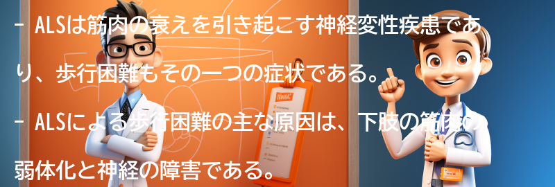 ALSによる歩行困難の症状と原因の要点まとめ