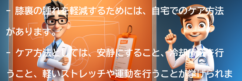 膝裏の腫れを軽減するための自宅でのケア方法の要点まとめ