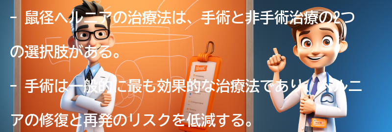 鼠径ヘルニアの治療法と手術の選択肢の要点まとめ