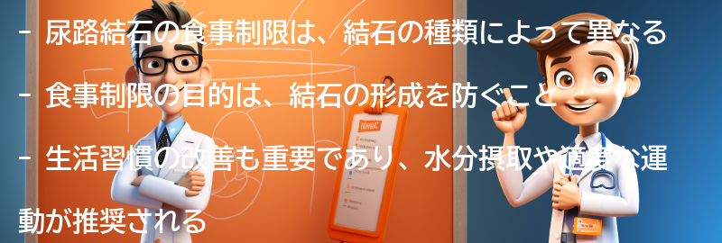 尿路結石の食事制限と生活習慣の改善の要点まとめ