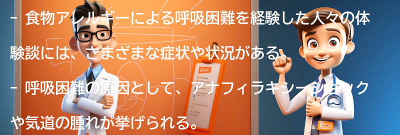 食物アレルギーによる呼吸困難を経験した人々の体験談の要点まとめ