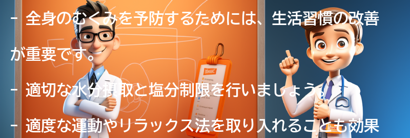 全身のむくみを予防するための生活習慣の改善の要点まとめ