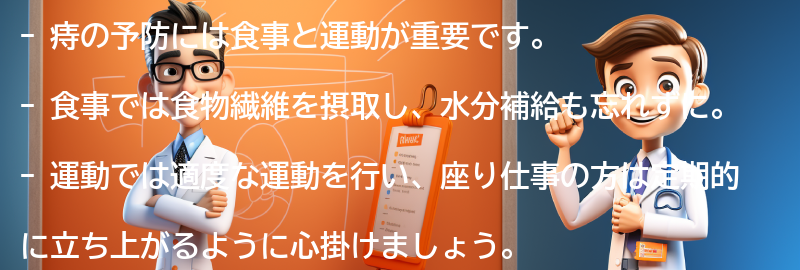 痔の予防に効果的な食事や運動のアドバイスの要点まとめ