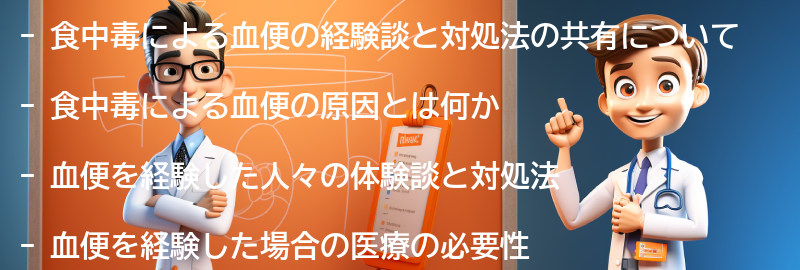 食中毒による血便の経験談と対処法の共有の要点まとめ