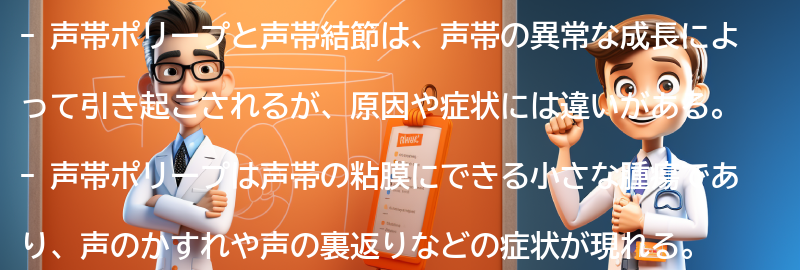 声帯ポリープと声帯結節の違いの要点まとめ