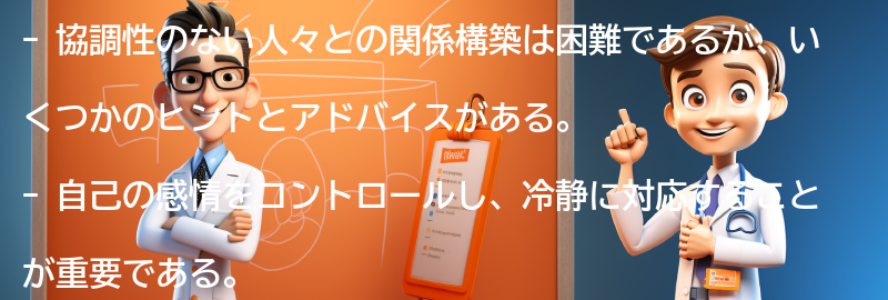 協調性のない人々との関係構築のためのヒントとアドバイスの要点まとめ