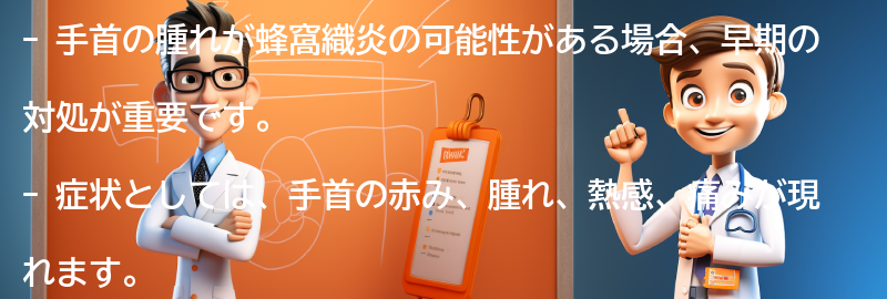 手首の腫れが蜂窩織炎の可能性がある場合、どうすればいいですか？の要点まとめ