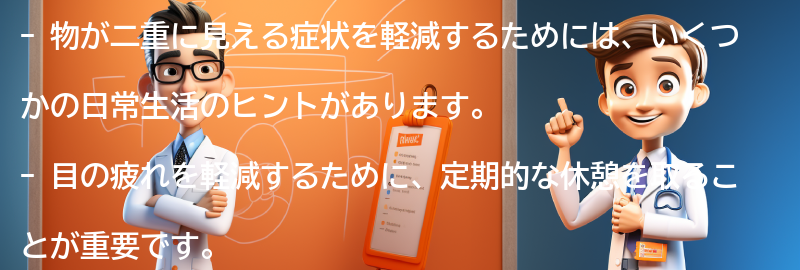 物が二重に見える症状を軽減するための日常生活のヒントの要点まとめ