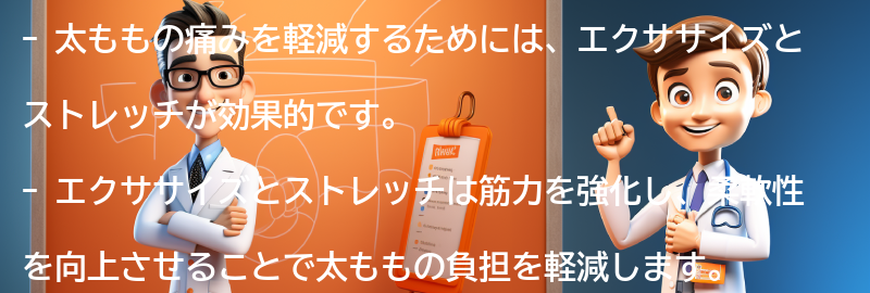 太ももの痛みを軽減するためのエクササイズとストレッチの要点まとめ