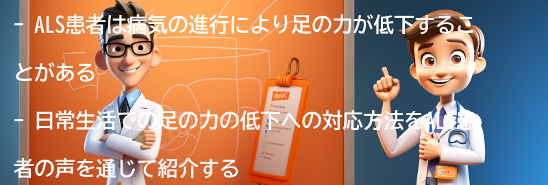 ALS患者の声を紹介：日常生活での足の力の低下への対応方法の要点まとめ