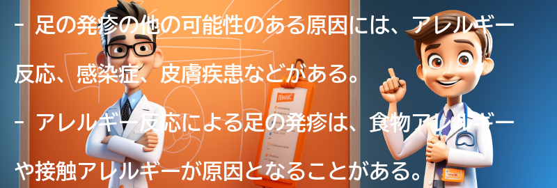 足の発疹の他の可能性のある原因の要点まとめ