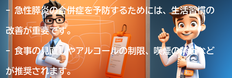 急性膵炎の合併症を予防するための生活習慣の改善方法はありますか？の要点まとめ