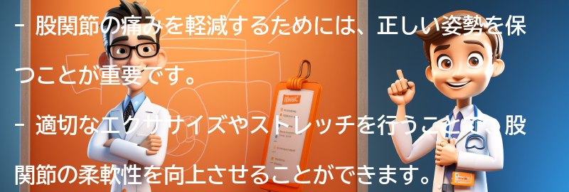 股関節の痛みを軽減するための対処法の要点まとめ