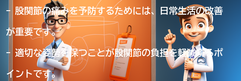 股関節の痛みを予防するための日常生活の改善点の要点まとめ